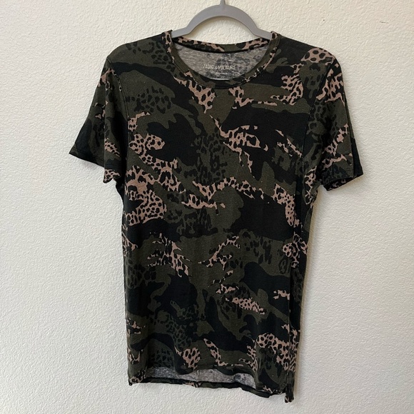 ZADIG & VOLTAIRE | Contemporary Black Camo Military T-Shirt 100% Linen | Size S - Picture 4 of 11
